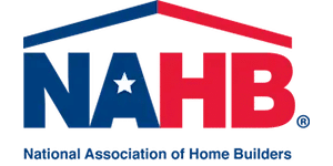 Logo of the National Association of Home Builders. It features the acronym "NAHB" in blue and red capital letters with a house roof graphic above. A white star is within the "A". The full name is written below the acronym. from Higley Construction